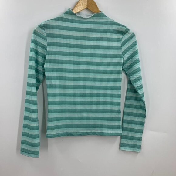 Cali Be Women's Striped Ribbed Mock Neck Long Sleeve‎ Top in Light Blue SZ L NWT - Picture 1 of 11